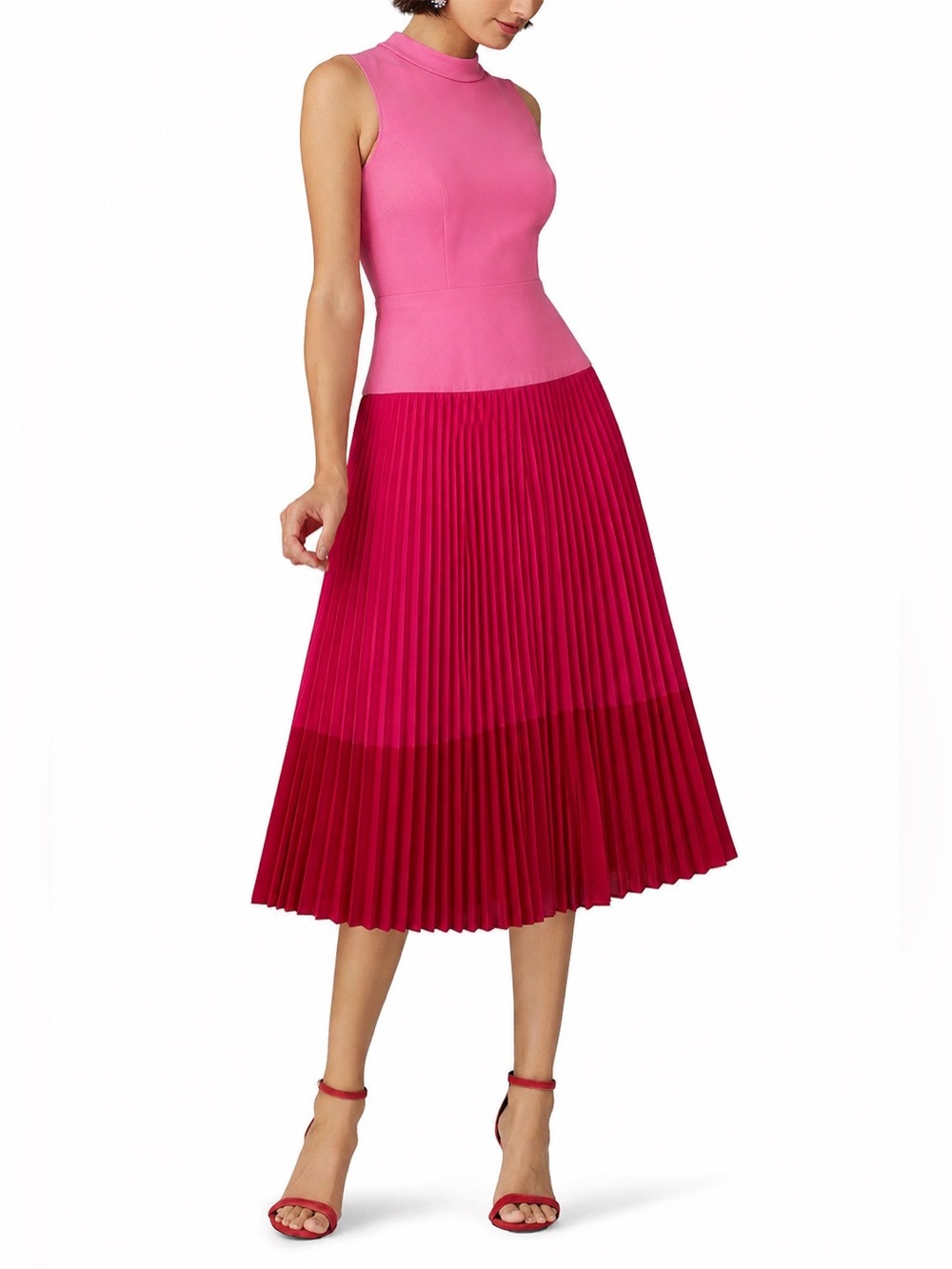 Pleated Midi Skirt in Two-Tone Pink/ Red
